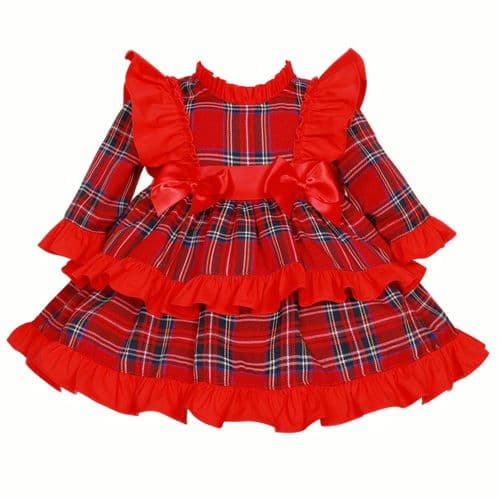 Wee Me Baby Girl Red Tartan Puff Ball Frilly Shoulder Dress "2423"