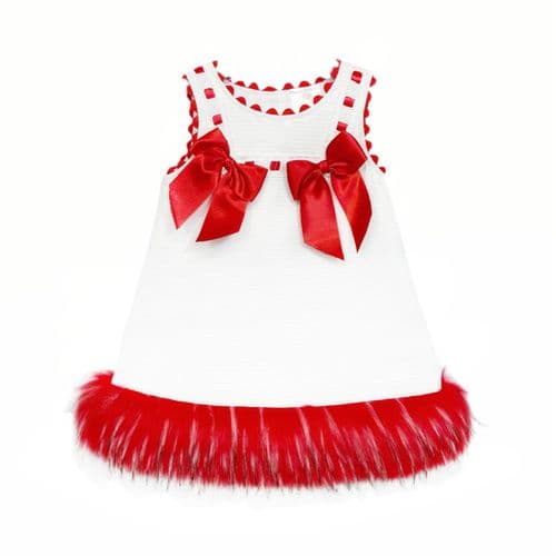 Wee Me Baby Girl White Waffle Dress with Red Fur Bottom "8612R"