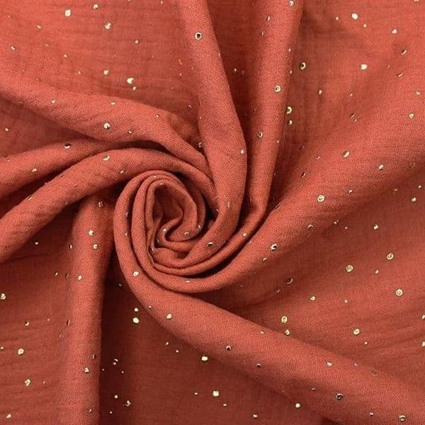 Gold speckled terracotta double gauze fabric