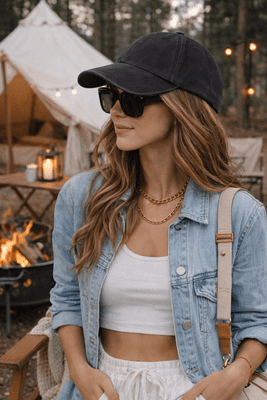 100%  WASHED DENIM COTTON BLACK Unisex Baseball Cap