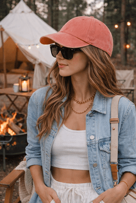 100%  WASHED DENIM COTTON ORANGE Unisex Baseball Cap