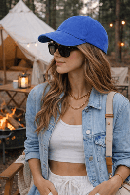 100%  WASHED DENIM COTTON ROYAL Unisex Baseball Cap