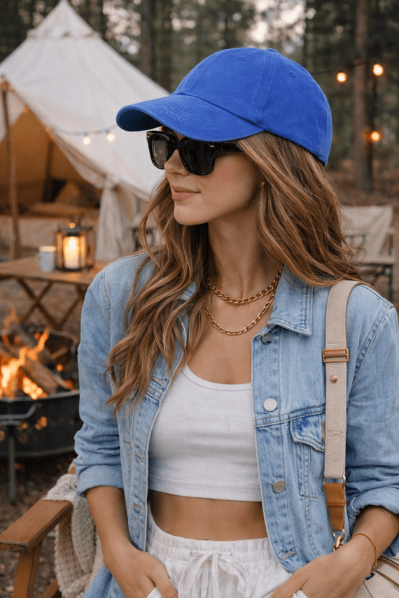 100%  WASHED DENIM COTTON ROYAL Unisex Baseball Cap