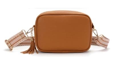 LINDSAY CAMEL ZIG ZAG STRAP BAG
