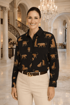TIFFANY - BLACK CHEETAH BLOUSE