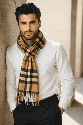 Unisex Large Check Wool Feel Scarf SEYMOUR - CAMEL