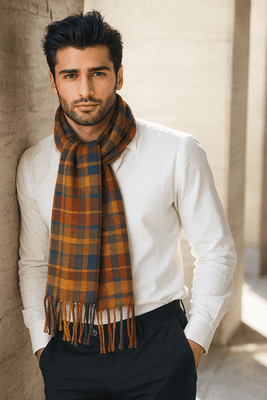 Unisex Large Check Wool Feel Scarf  SQUIRE - ANTIQUE