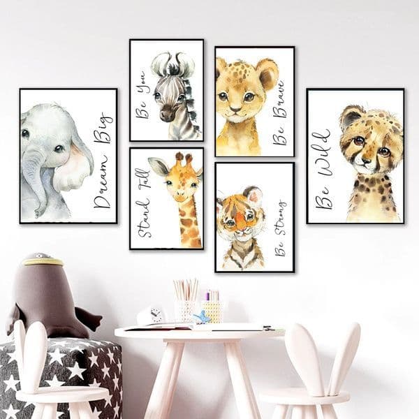 Safari Animal Baby Nursery Canvas Wall Art