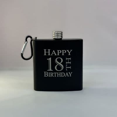 18th Birthday Black Hip Flask