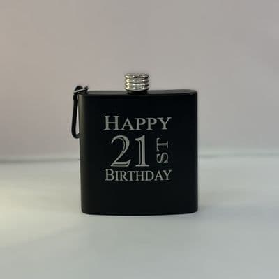 21st Birthday Black Hip Flask