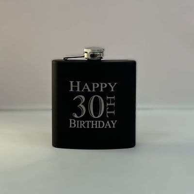 30th Birthday Black Hip Flask