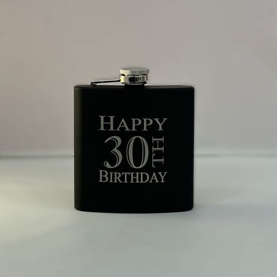 30th Birthday Black Hip Flask