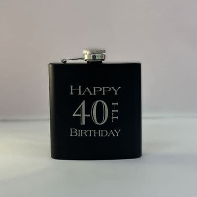 40th Birthday Black Hip Flask