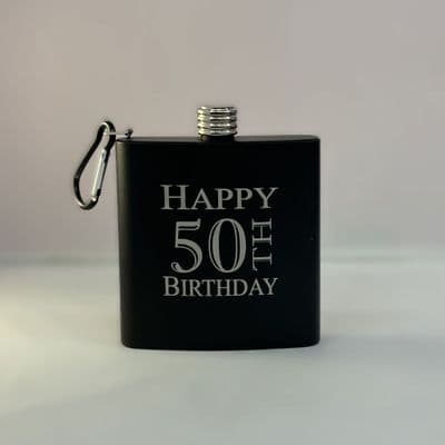 50th Birthday Black Hip Flask