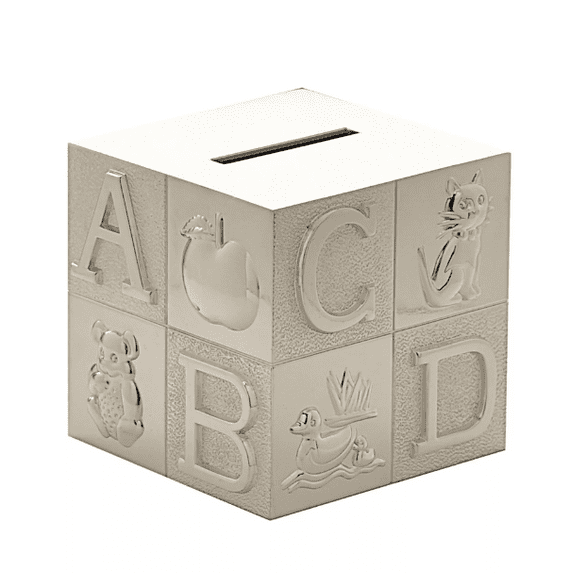 ABC Cube Silver Plated Money Box