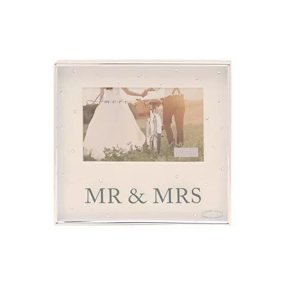 Amore Mr & Mrs Silverplated Box Frame with Crystals 6