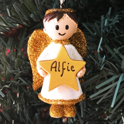 Angel with Gold Star - Personalised Christmas Decoration