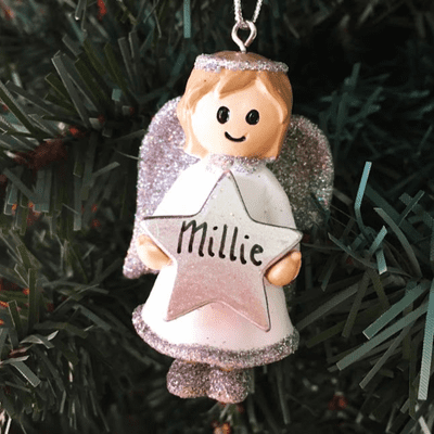 Angel with Silver Star - Personalised Christmas Decoration