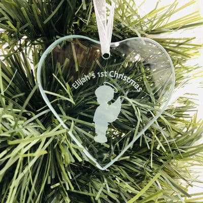 Baby Boy 1st Christmas - Personalised Glass Heart