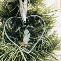 Personalised Glass Heart | Baby Girl's First Christmas | Hanging Tree Decoration