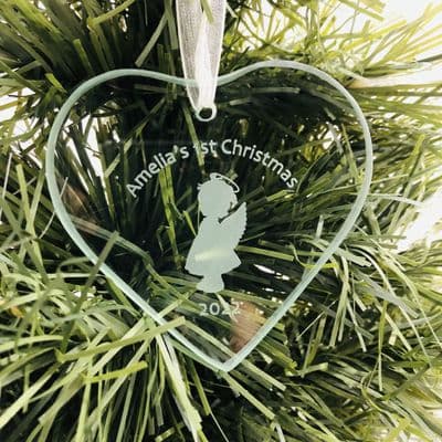 Baby Girl 1st Christmas - Personalised Glass Heart