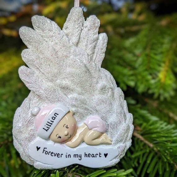 Personalised Baby's First Christmas Tree Decoration 1st Xmas 2021 Bauble Baby on Wings Hanging Ornament