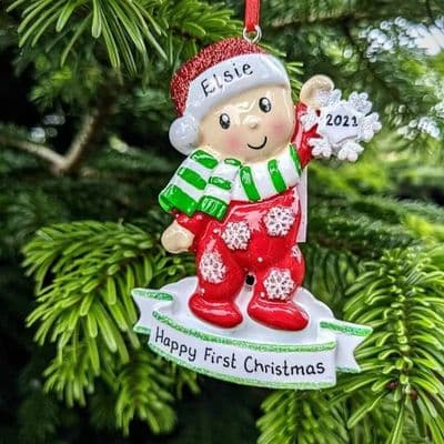 Baby Holding Snowflake Personalised Christmas Tree Decoration