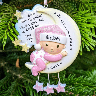 Baby on the Moon Personalised Christmas Decoration