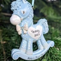 Baby's 1st Christmas Rocking Horse - Blue or Pink - Personalised Christmas Decoration