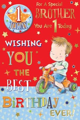 Badge Birthday Card - 1 Year Old Brother
