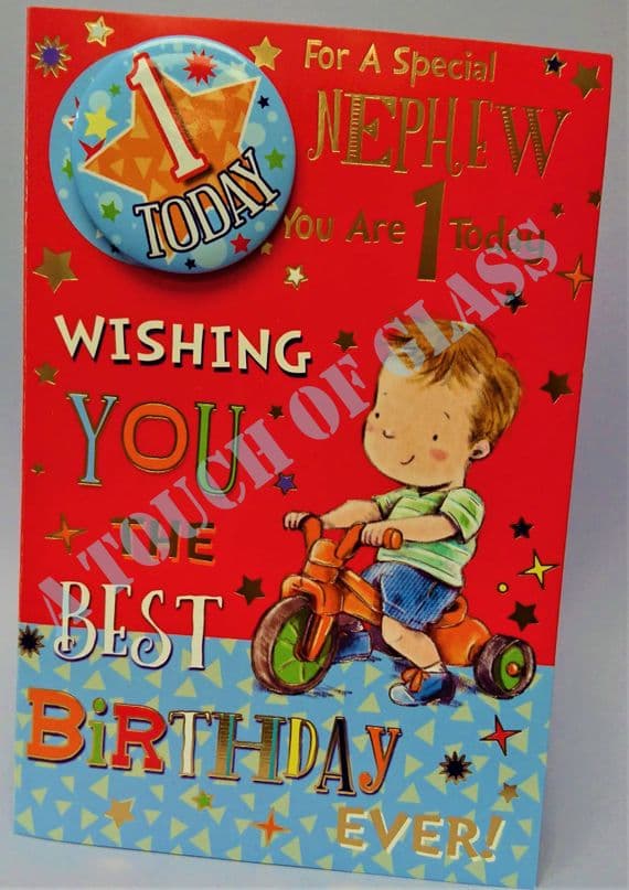 Nephew 1st Birthday Badge  Card - Candy Club - Greetings Cards