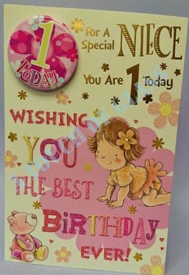 Badge Birthday Card - 1 Year Old Niece