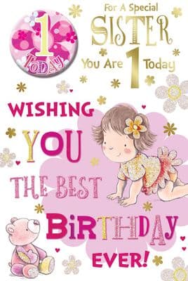 Badge Birthday Card - 1 Year Old Sister