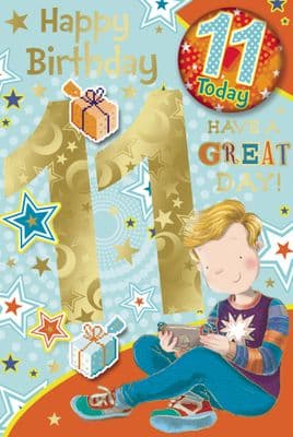 Badge Birthday Card - 11 Year Old Boy