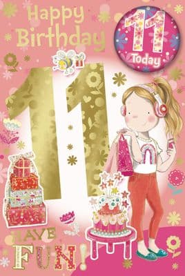 Badge Birthday Card - 11 Year Old Girl