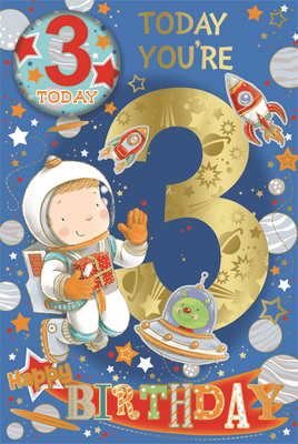 Badge Birthday Card - 3 Year Old Boy