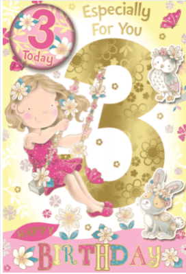 Badge Birthday Card - 3 Year Old Girl