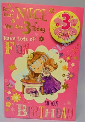 Badge Birthday Card - 3 Year Old Niece