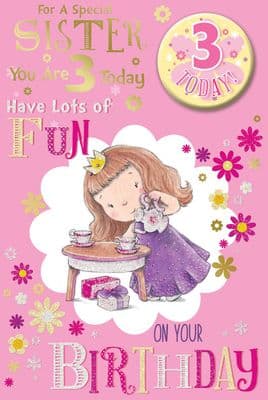 Badge Birthday Card - 3 Year Old Sister