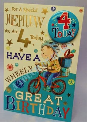 Badge Birthday Card - 4 Year Old Nephew