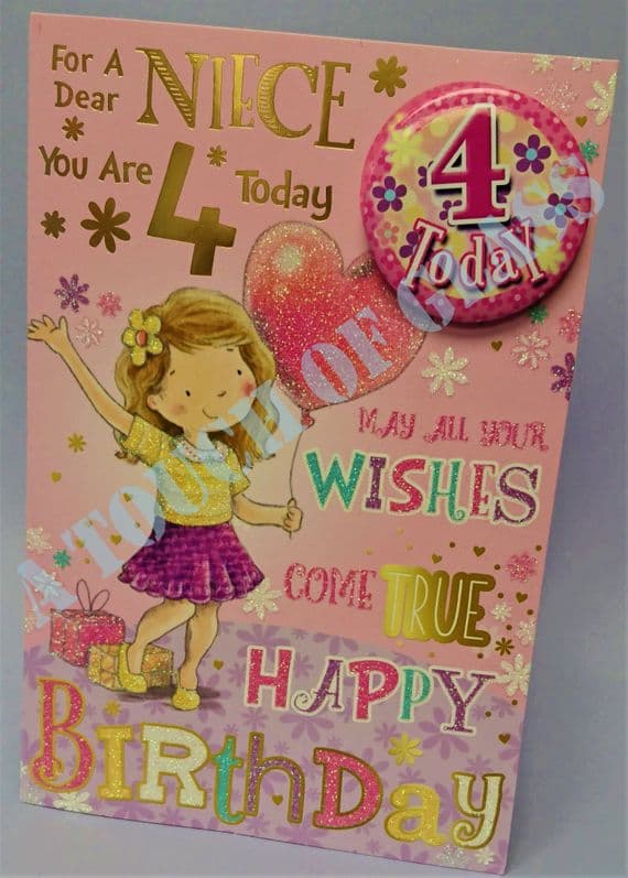 Niece 4th Birthday Badge Card - Candy Club - Greetings Cards