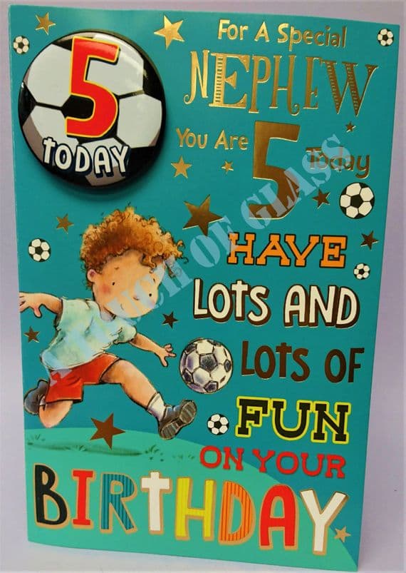 Nephew 5th Birthday Card with Badge - Candy Club