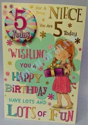 Badge Birthday Card - 5 Year Old Niece