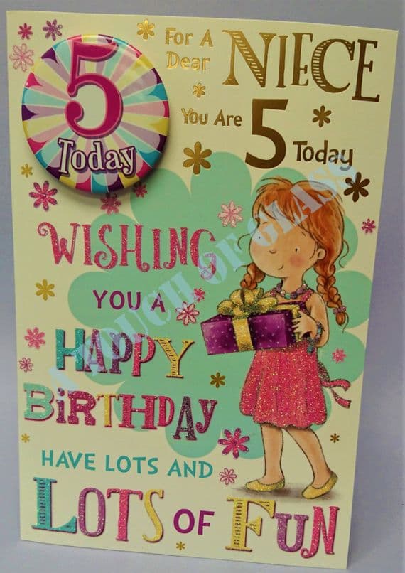 Niece 5th Birthday Card with Badge Candy Club