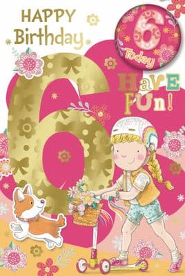 Badge Birthday Card - 6 Year Old Girl