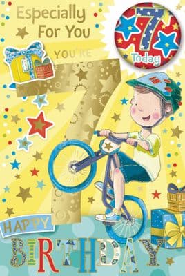 Badge Birthday Card - 7 Year Old Boy