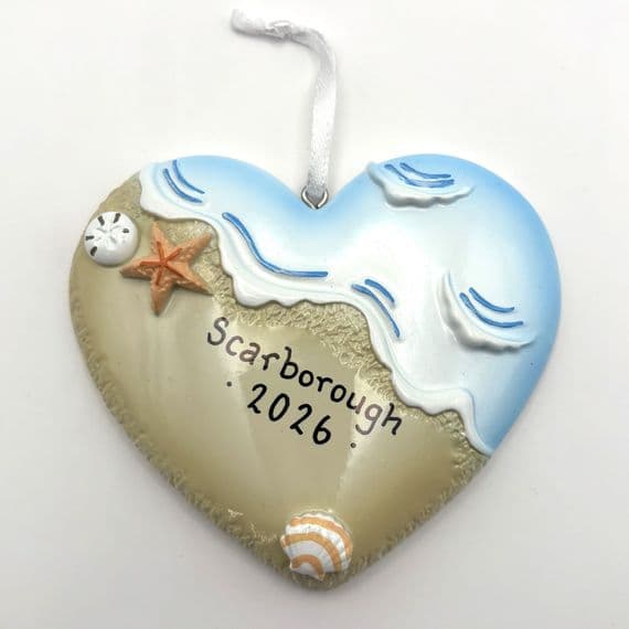 Beach Themed Heart - Personalised Hanging Decoration - Holiday Keepsake Travel Memories Souvenir