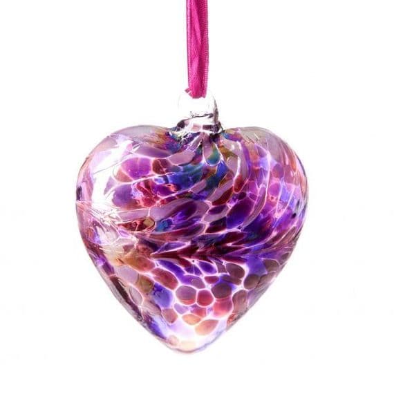 Birthstone Hanging Glass Heart - February - Amelia Art Glass