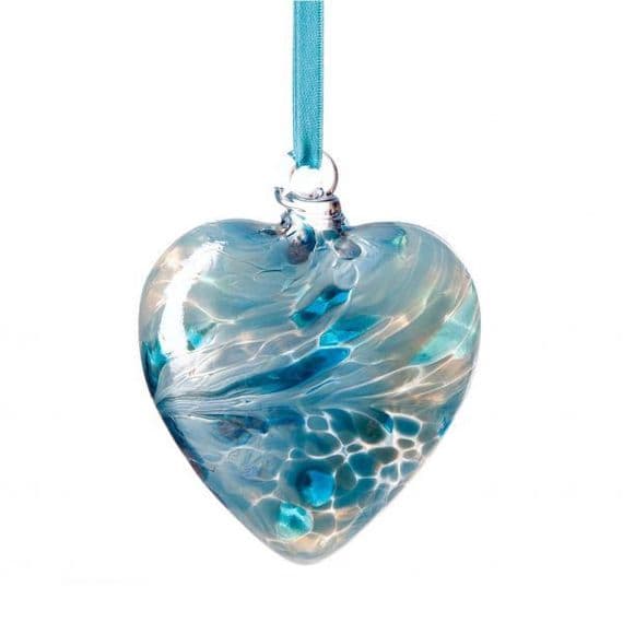 Birthstone Hanging Glass Heart - March - Amelia Art Glass