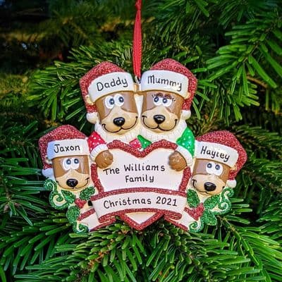 Brown Bear Family of 4 - Personalised Christmas Decoration
